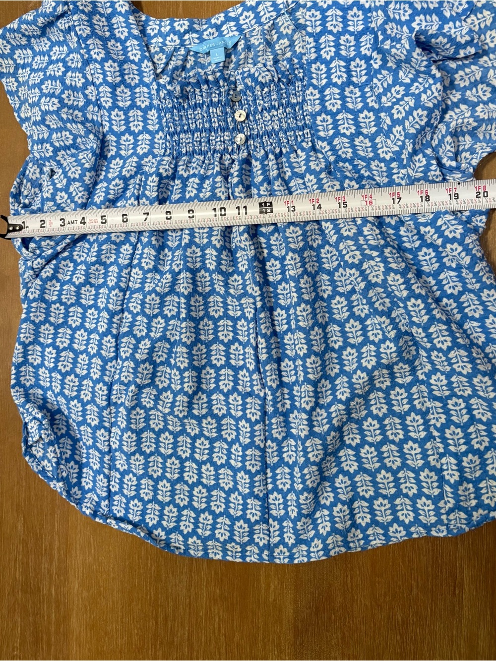 Draper James Blue & White Smocked Flutter-Sleeve Blouse - Picture 9 of 10